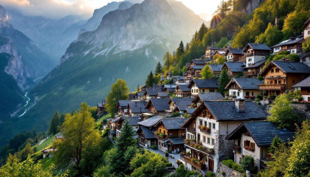 Avec ses toits en ardoise, ce village d'altitude est perché à flanc de montagne