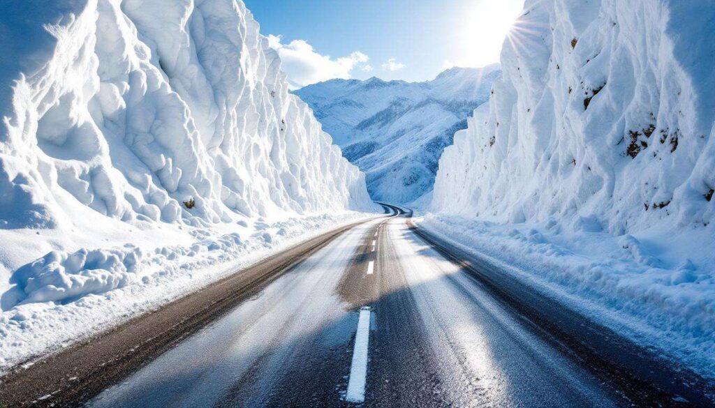 Cette route du Japon est entourée de falaises de neige !